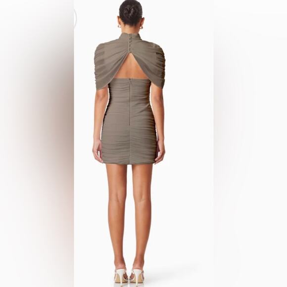 NWT Elliatt $250 Elegant Taupe Grey Ruched Dress Size S - Picture 5 of 6